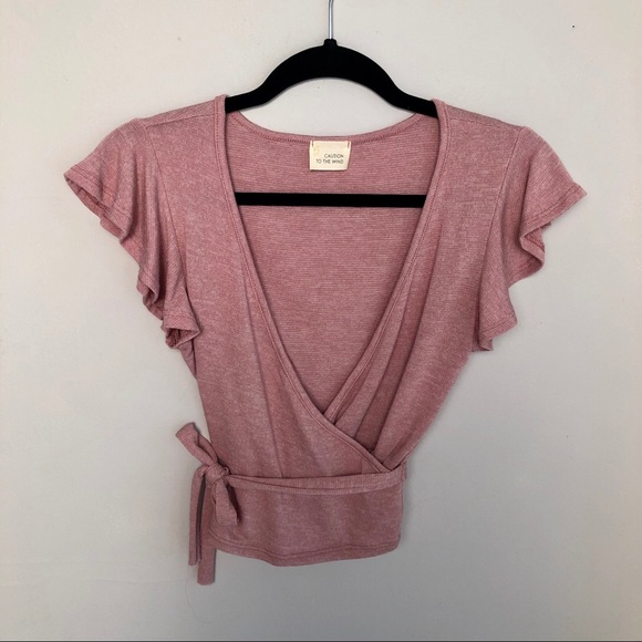 Caution To The Wind Tops - Caution to the Wind | Faux Wrap Shirt Ruffle Tie